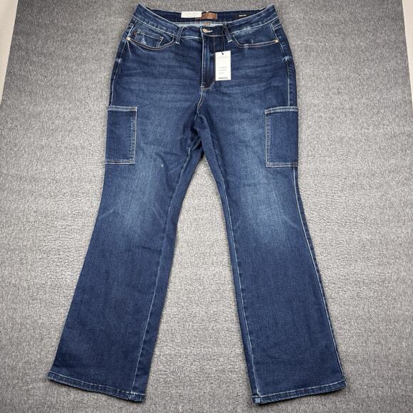 Judy Blue Ryker Cargo Jeans Women’s 16 High Rise Bootcut Dark Wash Plus‎ NWT - Picture 1 of 8